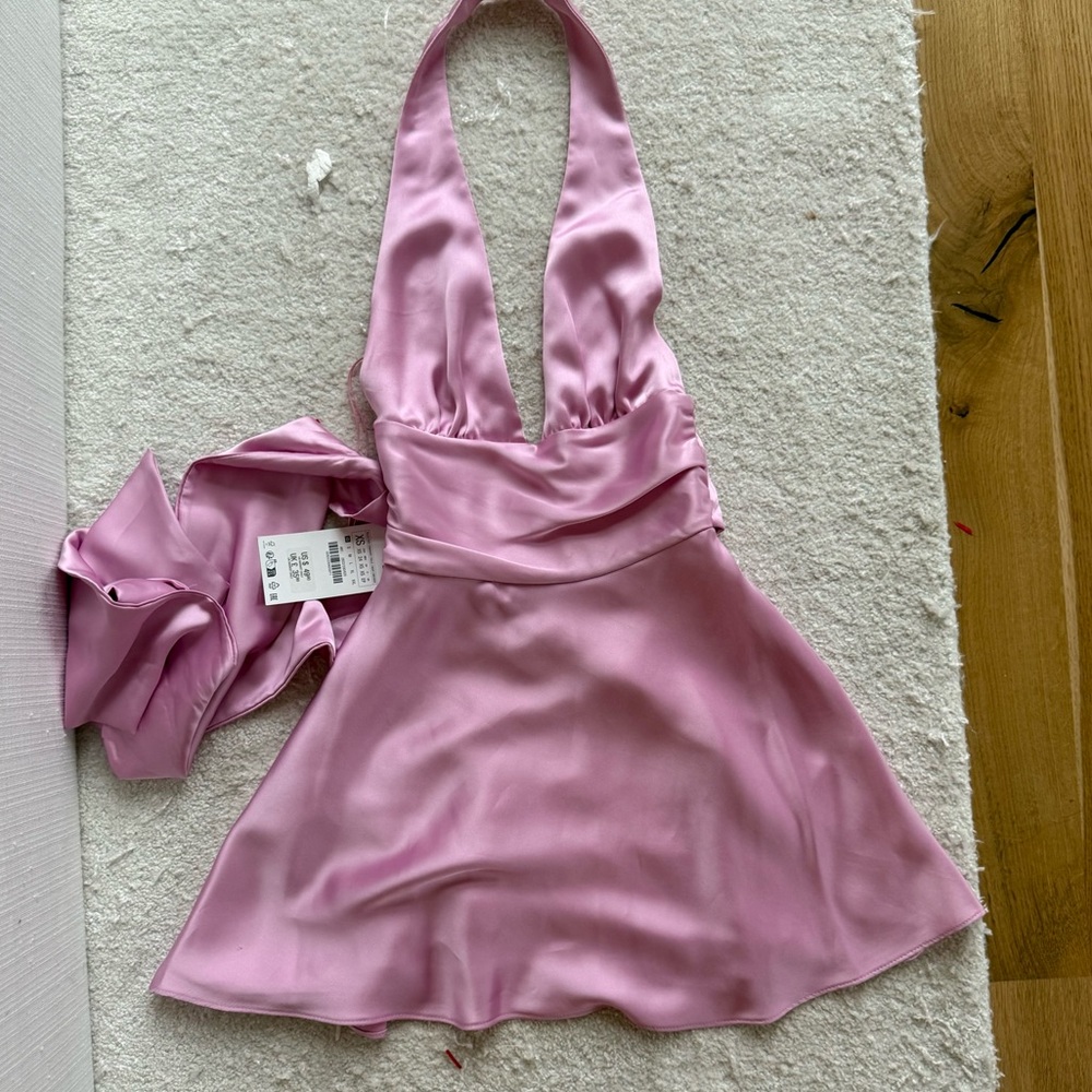 ZARA Satin Halter Mini Dress in Dusty Pink